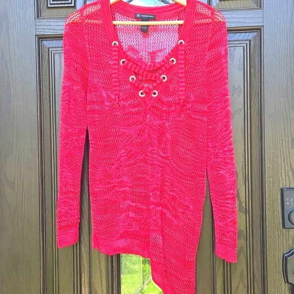 INC Red Lace-Up Knit  Beach Exit SIZE M - Picture 1 of 11
